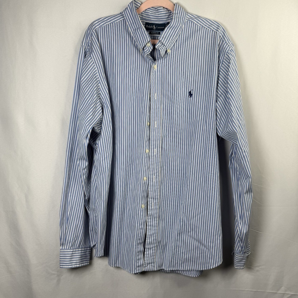 Polo Ralph Lauren Men's Classic-Fit‎ Plaid Oxford Shirt Blue White XXL